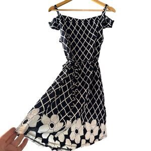 Julia Fit and Flare Nautical Floral Belted Sundress with Trussing on Back